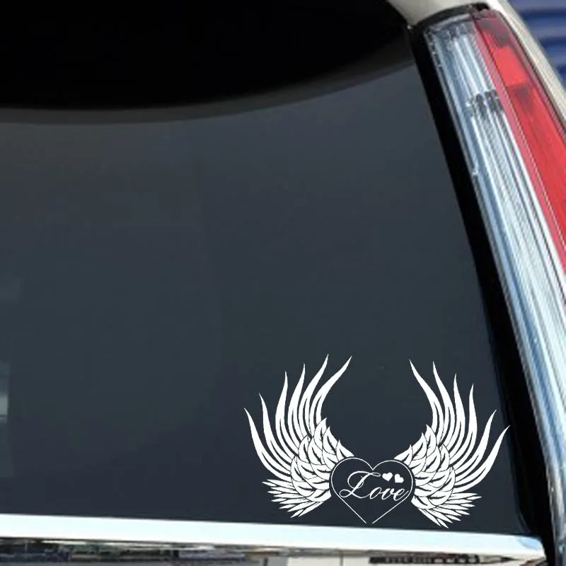 

YJZT 15*9.3CM Love Is An Angel Flying Car Sticker Skillful Manufacture Covering The Body Decal Black/Silver C20-1298