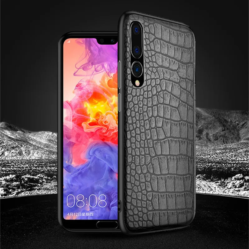 Роскошный 3D чехол для телефона из крокодиловой змеиной кожи для huawei P20 Pro P20 lite, черная винтажная деловая кожаная задняя крышка для huawei P20