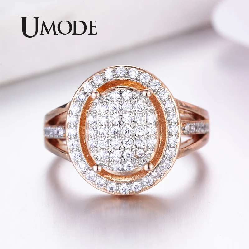 Женские обручальные кольца с фианитом UMODE большие овальные цвета розового золота