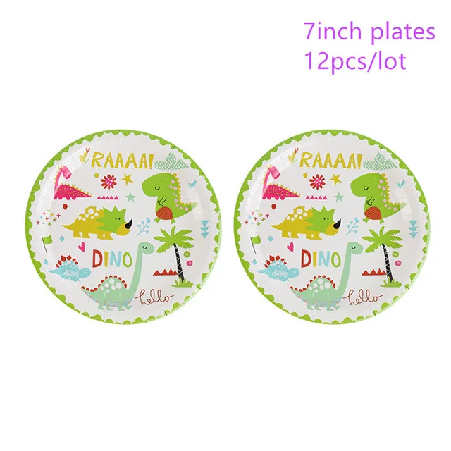 12pcs-D-plates День рождения украшения детский плакат сафари джунгли вечерние баннер животных Динозавр Праздничная гирлянда из бумаги принадлежности для душа ребенка - Цвет: 12pcs-D-plates