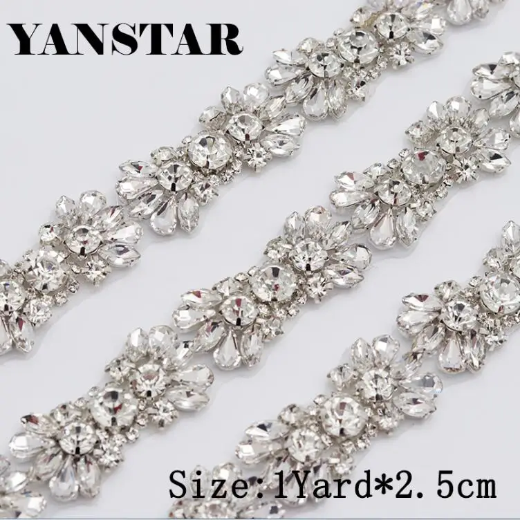 YANSTAR 1 ярд сверкающие хрустальные стразы для свадьбы пояс прозрачные серебряные Кристальные Стразы для аппликации YS975 - Цвет: Silver