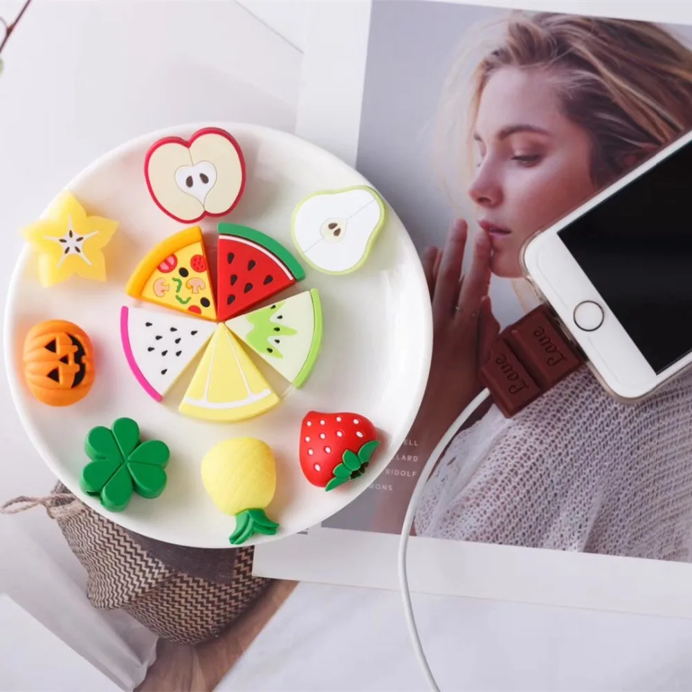 Cute Fruit Cable Protector For Huawei p20 lite mate10 p smart 2018 p30 case USB Data Line Cord Winder |
