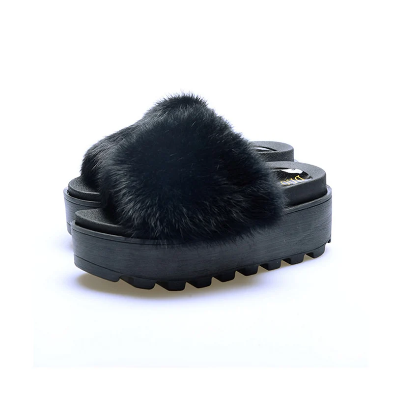 

New Summer Plush Women Fluffy Slippers Flat Non-slip Animal Fur Feather Slides Home Flip Flop Rabbit Lady Casual Heighten Shoes
