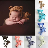 2020 cute colorful knit baby hatbear toy newborn baby toddler infant bear photo prop photography baby knitted cap outfit set