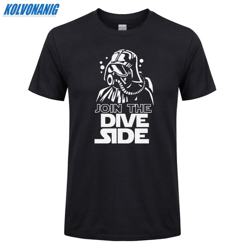Футболка с забавным принтом JOIN THE DIVE SIDE DARK подводный принт Хлопковая мужская одежда с коротким рукавом и круглым вырезом брендовая футболка размера плюс - Цвет: Black 01