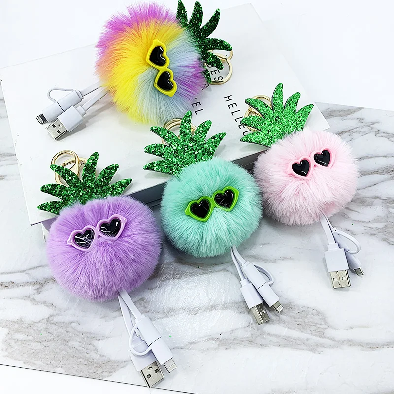 New Creative Sunglasses pineapple Cell phone data cable hair ball key buckle lady bag small pendant creative small gift
