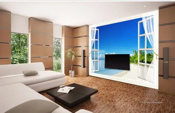 Пользовательские фотообои 3d фрески обои внешние окна морской пейзаж голубое