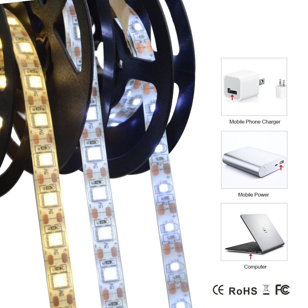 USB Светодиодная лента 5050 3528 комплект для подсветильник телевизора режущая 1 м 100