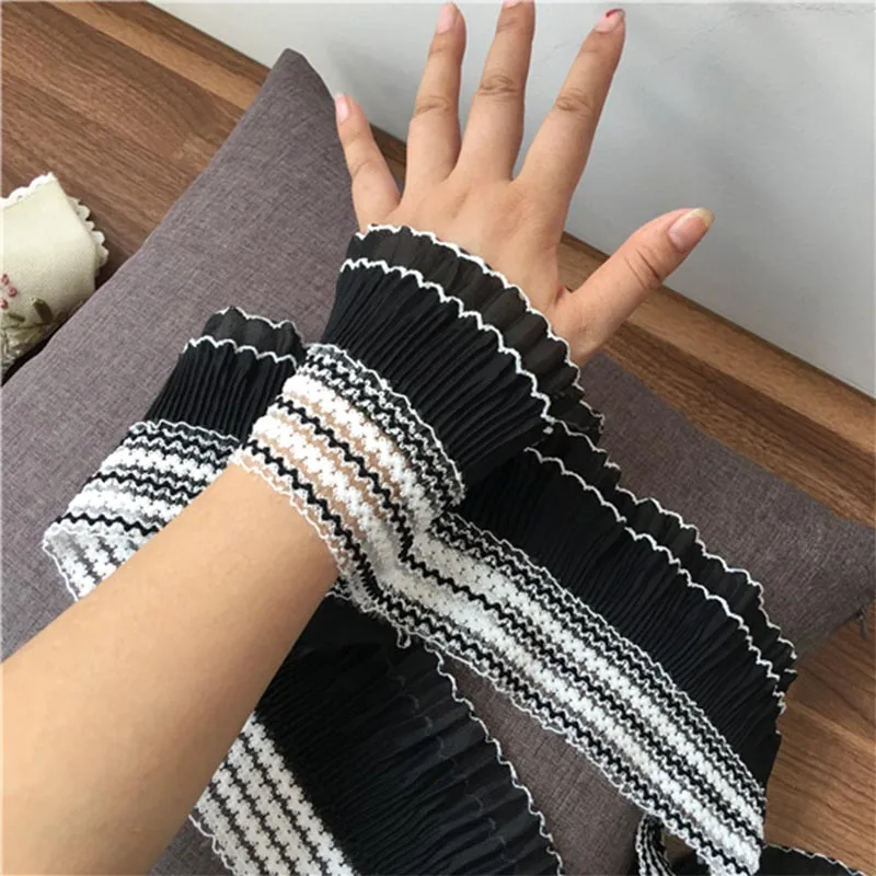 1 упаковка двухслойная шифоновая гофрированная кружевная отделка черно-белая