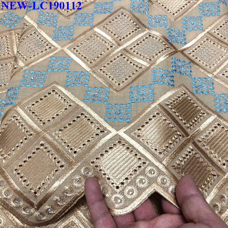 Новейшая нигерийская 100% швейцарская хлопчатобумажная Кружевная Ткань 5 ярдов 2019