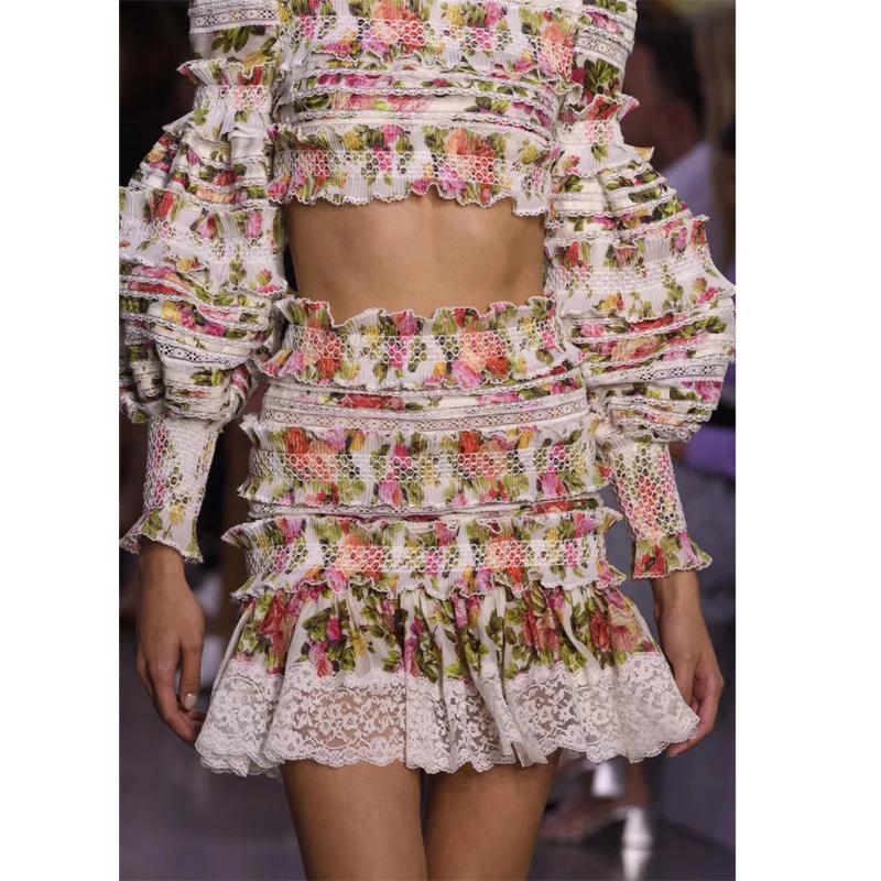 Роскошный бренд Runway дизайнерская пышная Блузка мини-юбка дрожащая Midriff Женский комплект из двух предметов праздничный Женский комплект для путешествий