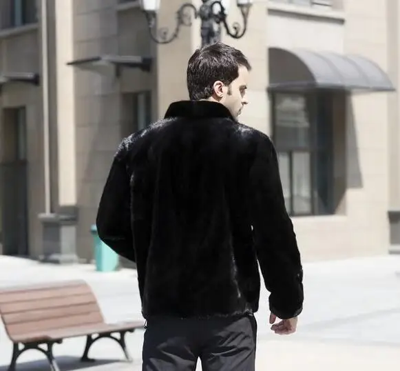 Мужская кожаная куртка с воротником стойкой из искусственного меха норки теплое