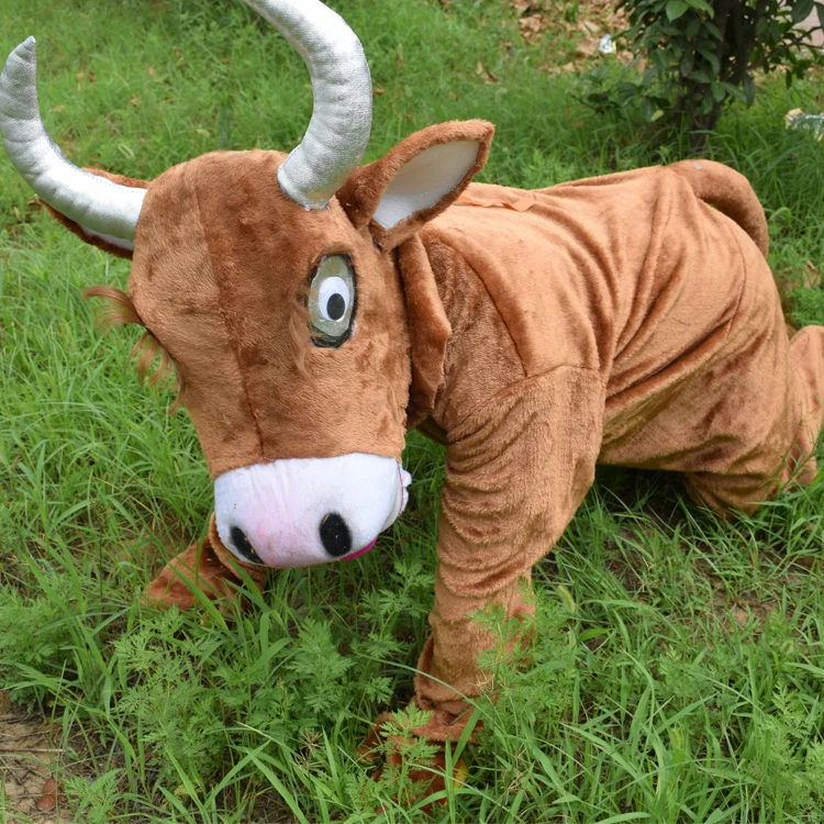 

Brown Water Buffalo Wild Ox Cattle Calf Mascot Costume Fancy Dress Costumes Adult Suit Size for Halloween Party Event