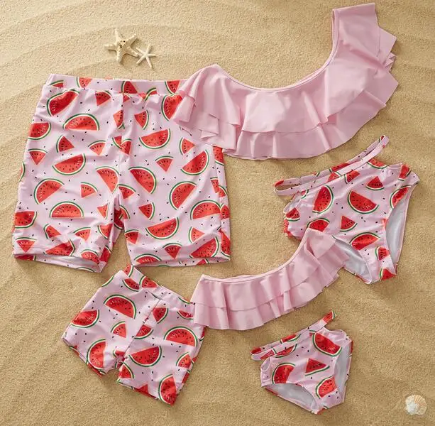 Color 2 Matching Family Bathing Suits Mother Girl Bikini Swimsuit For Mom and Daughter Swimsuits Female Children Baby Kid Beach Swimwear - Цвет: Color 2