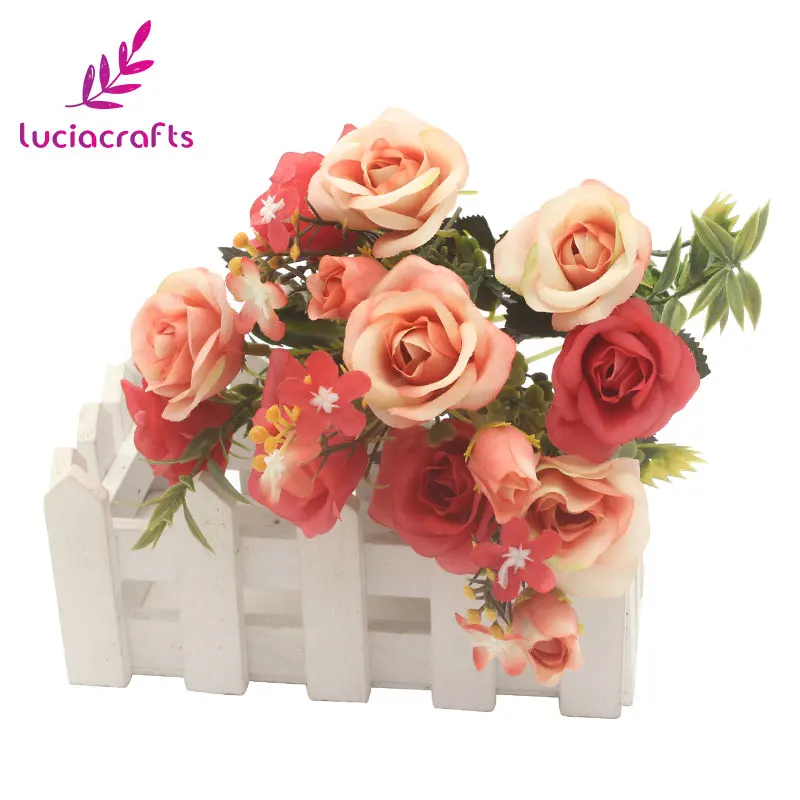 Color 2 Lucia crafts 13 голов/Букет мини-розы Имитация шелковые искусственные цветы для свадебной вечеринки украшения дома комнаты A0312 - Цвет: Color 2