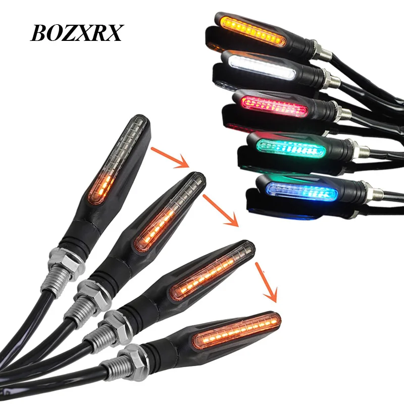 

BOZXRX 1 pair Motorcycle Flowing Water LED Turn Signals Motocross Blinker Flexible Tail Light Motorbike Indicator Lamp Scooter