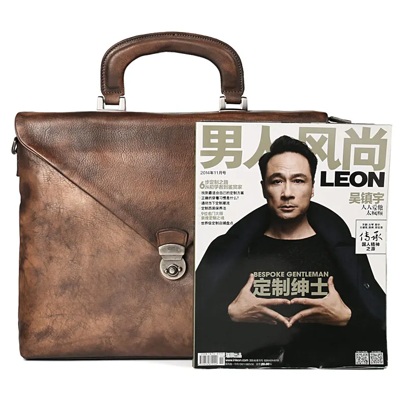 Мужская деловая сумка из натуральной кожи с мягкой ручкой