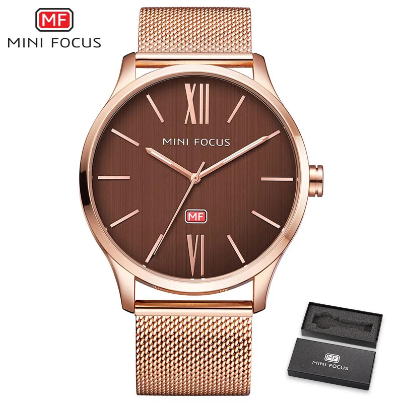 rose gold Мини фокус мужские часы из нержавеющей стали мужские наручные кварцевые часы водонепроницаемые Модные Роскошные Брендовые мужские часы Montre Homme синие - Цвет: rose gold