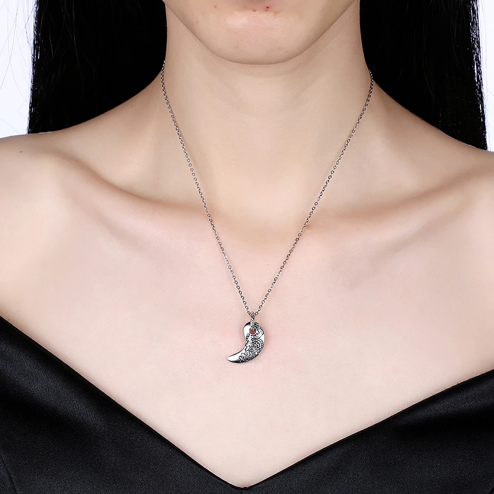 Ретро старинное серебро кулон ожерелье волчий зуб 925 пробы Дракон резной Луна