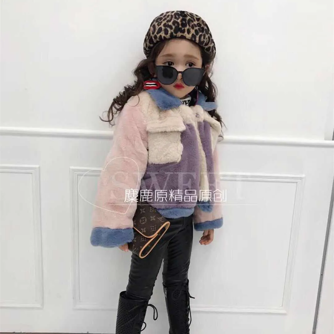 Girls wool sweater short versatile jacket autumn and winter 2018 new fashion children's foreign gas plus velvet color coat | Детская