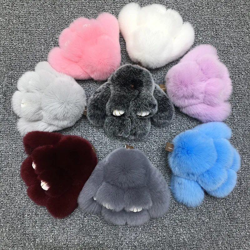 Fashion Women Fluffy Rex Rabbit Fur Keychain Mini Cute Bunny Key Chains phone Bag Charm Pom Ball Car Keyring | Украшения и