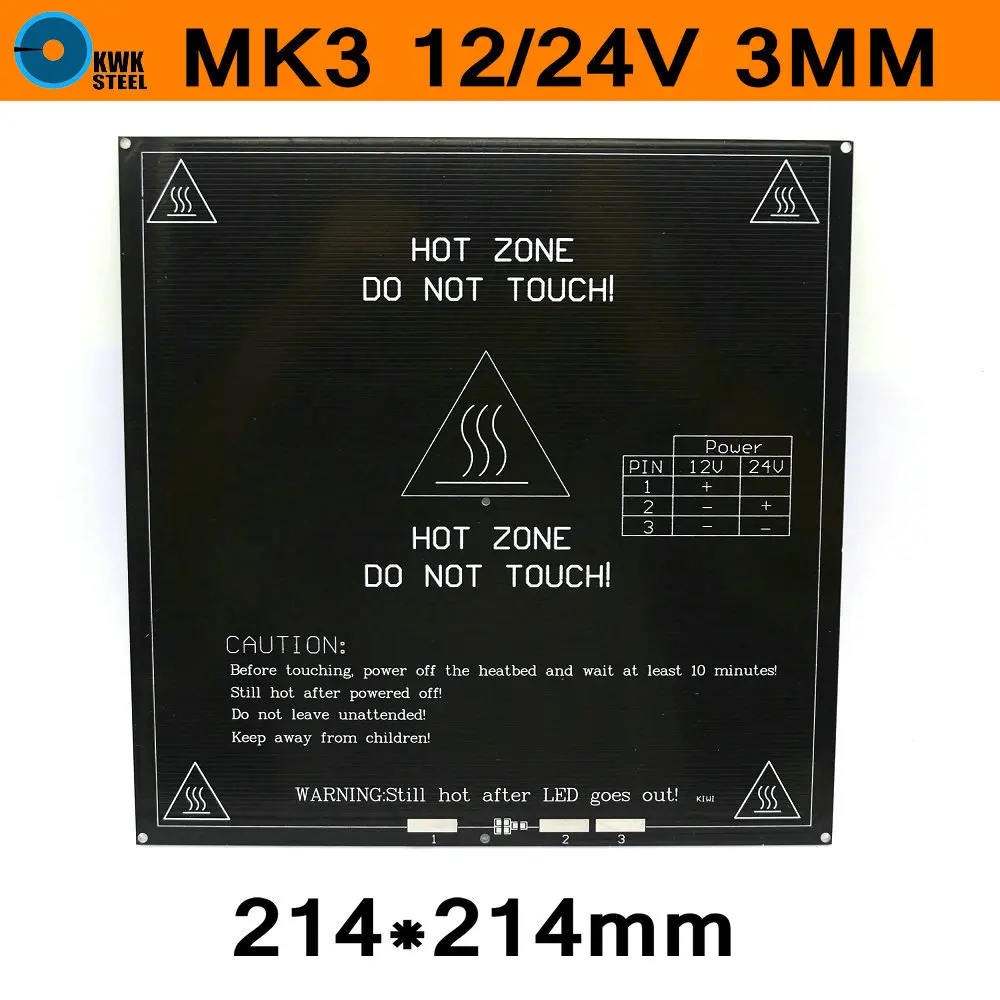 

MK3 Hotbed 12V 24V Dual Power Heated Bed Aluminum Board Heatbed AL Sheet 3D Printer Parts RepRap 214*214mm 3mm Thick PCB Black