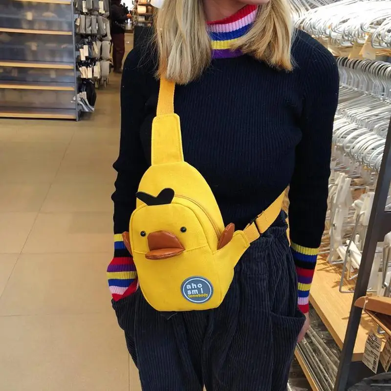 Children Waist Packs Fanny Bag Girls Cartoon Chicken Canvas Chest Bags Money Wallet Travel Crossbody Shoulder Bag Birthday Gifts
