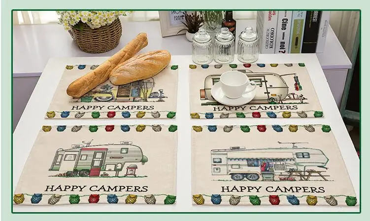 Happy campers коврик из ткани для украшения стола коврик для кухни posavems Manteles индивидуальные Onderzetters H090