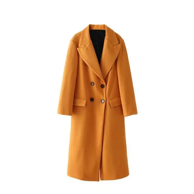 Женское двубортное пальто длинное шерстяное с карманами 2019|wool coat|coat womenwinter coat |