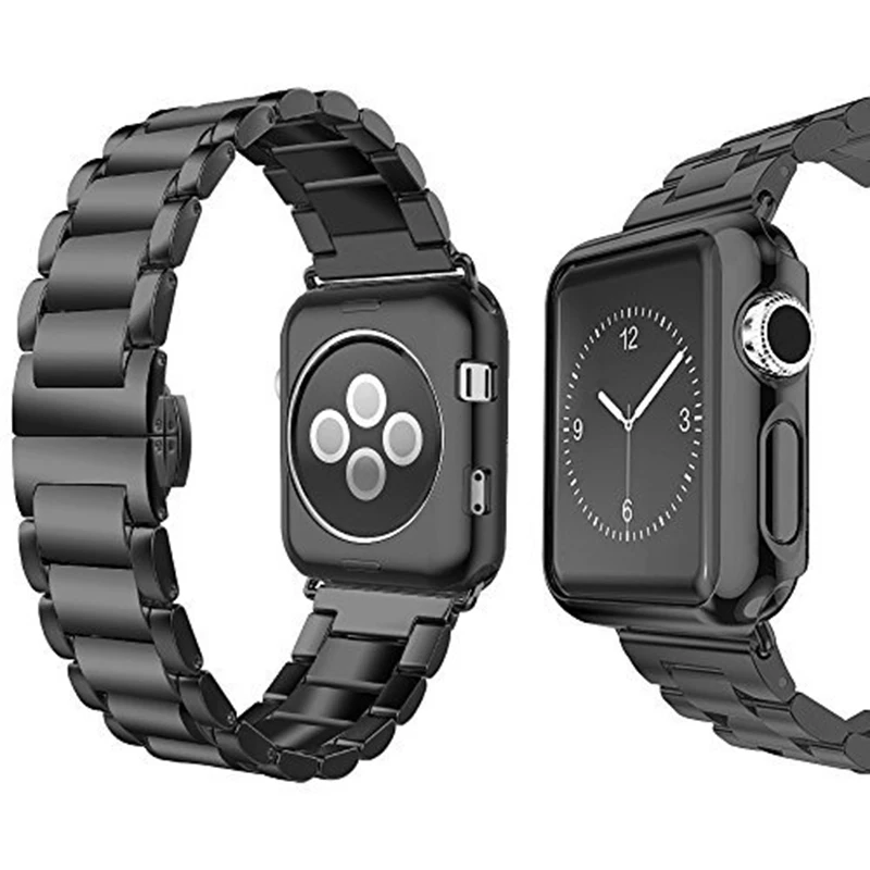 Чехол+ металлический ремешок из нержавеющей стали для часов Apple Watch 38 мм 42 мм 40 мм 44 мм серия 4 5 Роскошный Браслет для iWatch 3 2 1