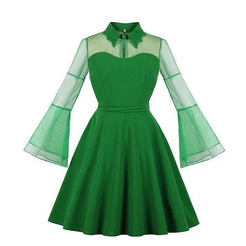 Green Dress Вечернее платье с фатиновой юбкой в готическом стиле черного, бордового, красного, зеленого цвета для вечеринки и свидания, женское платье весна-лето размера плюс, короткие кружевные сетчатые платья - Цвет: Green Dress