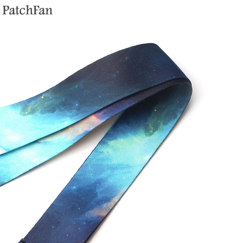 

20pcs/lot Patchfan Nutural Nebula starry sky keychain lanyard webbing neck strap fabric para badge phone holders necklace A1161