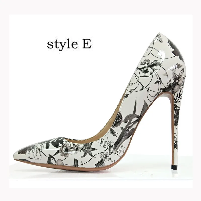 style E Carollabelly/стильные женские туфли-лодочки; элегантные туфли-лодочки с острым носком на тонком каблуке с ручной печатью; женская обувь размера плюс 4-14 - Цвет: style E