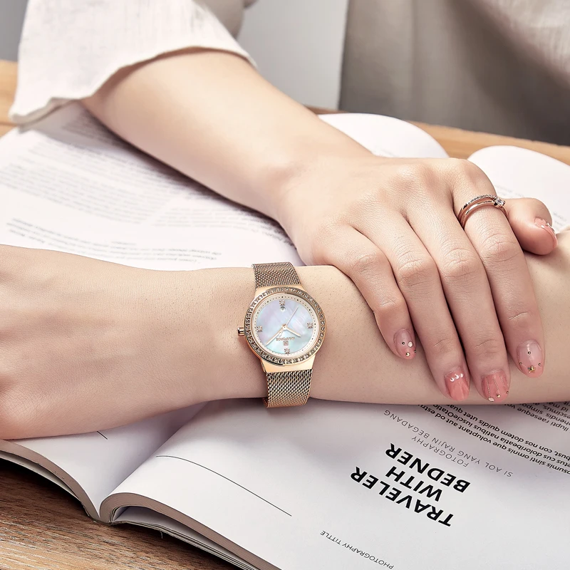 NAVIFORCE Топ люксовый бренд женские часы Бриллиантовая сетка сталь кварцевые наручные часы женские календарь креативное платье часы Reloj Mujer