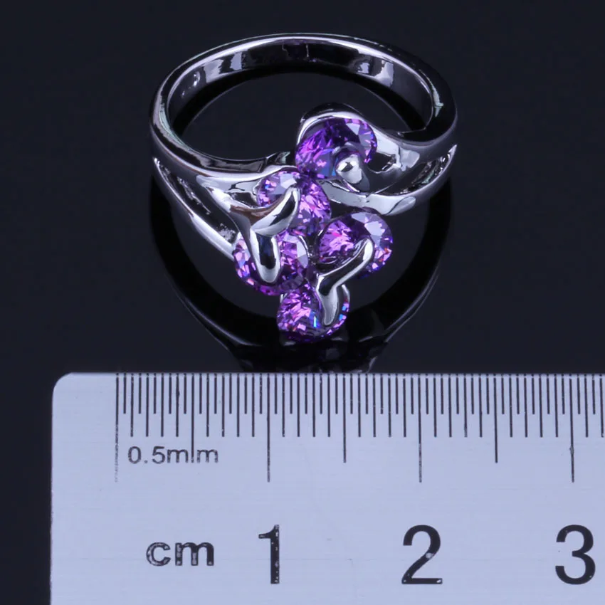 Чудесный круглый фиолетовый кубический циркон кольцо из стерлингового серебра