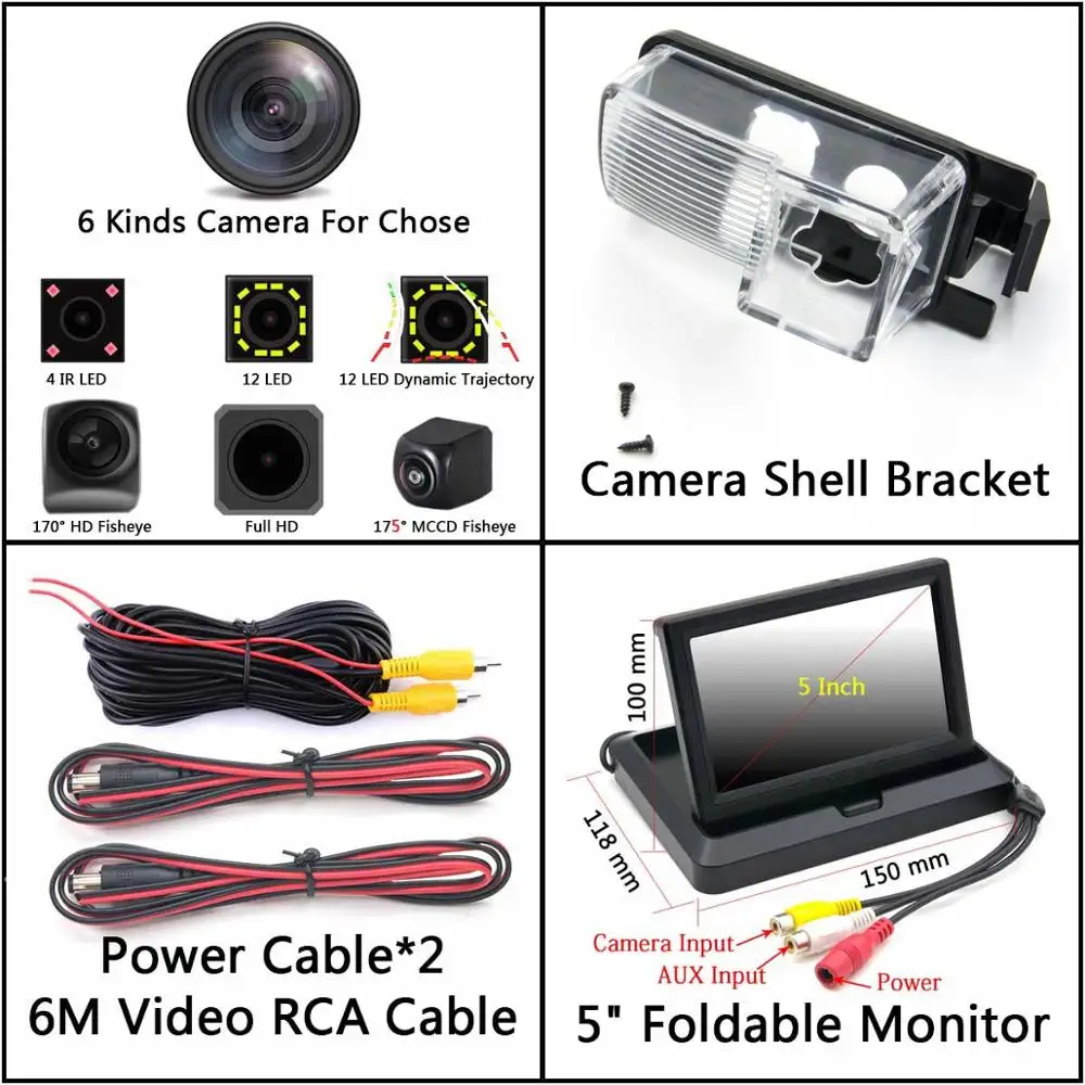 Camera 5 inch Fold 175 градусов 1080P рыбий глаз задний вид автомобиля камера для Nissan 350Z Versa Tiida Leaf Sentra 370Z GT-R парковочный монитор - Название цвета: Camera 5 inch Fold