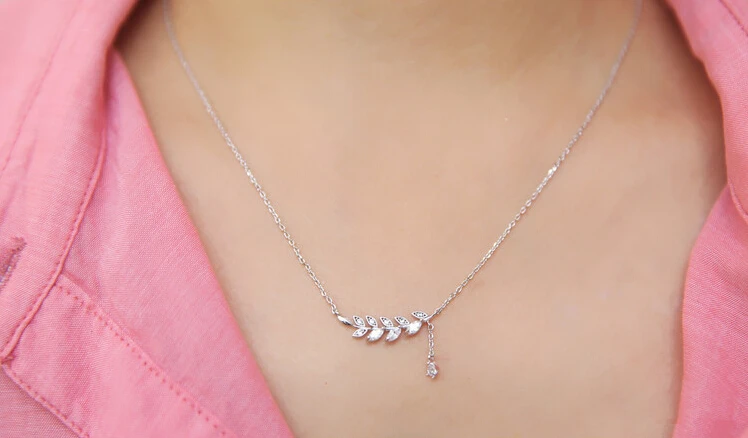 2020 New Luxurious Refinement Leaves Plant Fine Jewelry 925 Sterling Silver Water Drop Statement Necklace For Women Female D210 | Украшения