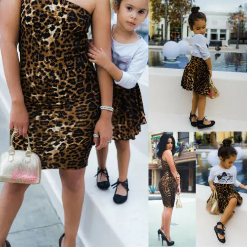 Женское платье с одним плечом леопардовое юбкой для вечеринки От 2 до 8 лет