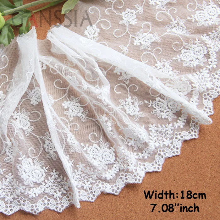 

1yrd/lot Width:18cm Rose design ivory white embroidered lace trims Net lace for garment sewing Scrapbooking accessories (ss-393)