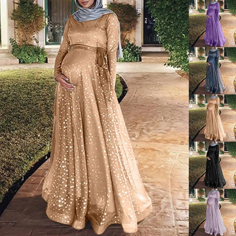 Модное женское мусульманское платье для беременных Одежда Коктейльное Макси