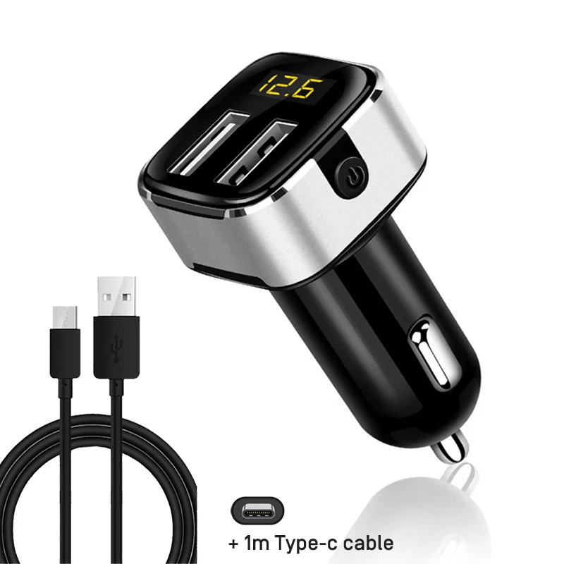silver with type c 18 Вт двойное USB Автомобильное зарядное устройство Кнопка питания Быстрая Зарядка адаптер Автомобильное зарядное устройство для iPhone XXS Max 8 Plus 2 порта кабель для зарядного устройства - Тип штекера: silver with type c