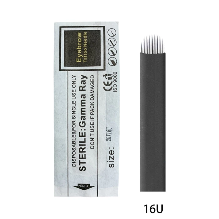 16U 100 шт. 0,20 мм Laminas Tebori Flex Microblading 15 16 18 U форма иглы татуировки для постоянного макияжа бровей лезвия ручка-держатель игл - Габаритные размеры: 16U