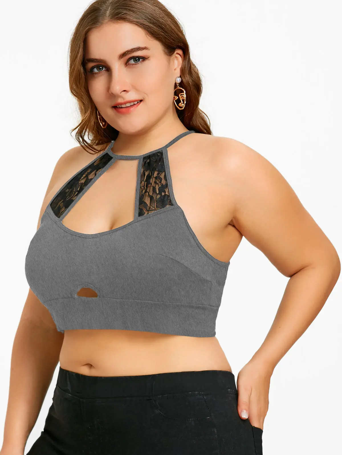 Wipalo, Женская майка размера плюс 5XL, сексуальная, кружевная, кроше, отделка, вырез, камзол, черный, короткий топ с бретельками, без косточек, летние топы