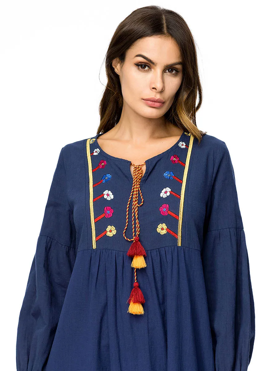 Арабский Платье Полный рукавом Высокая талия 2018 осень вышивка большие размеры