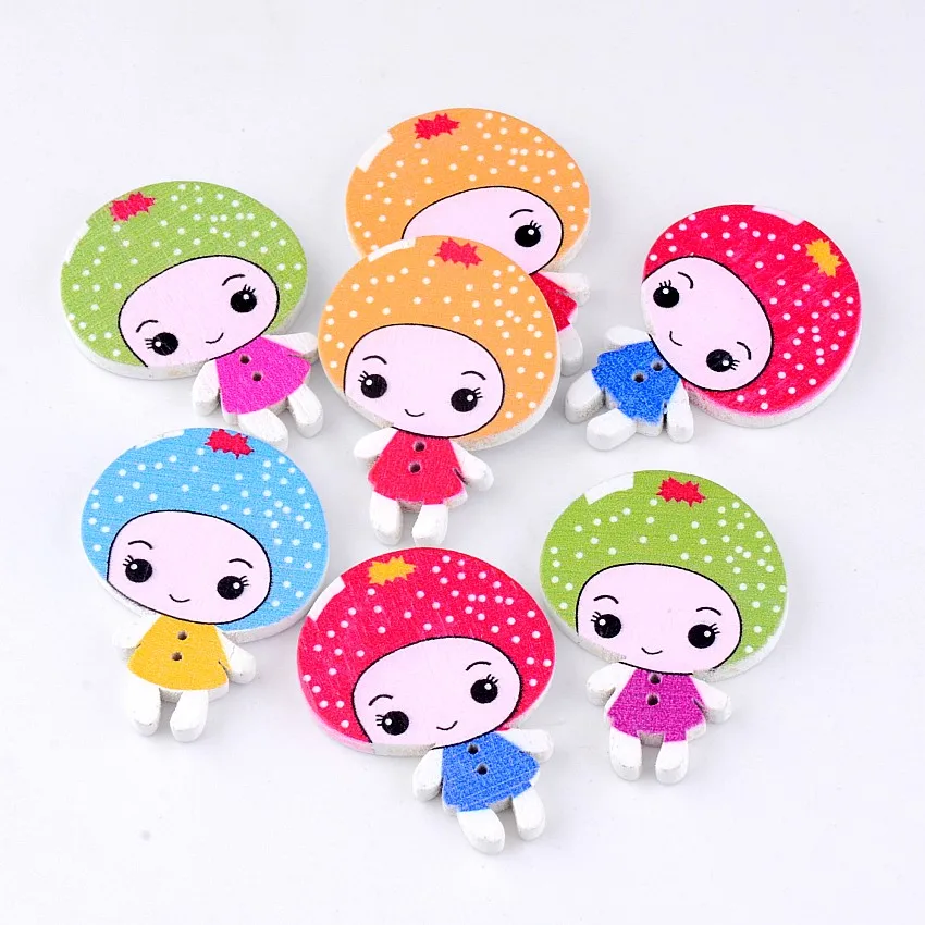 10 шт. случайный смешанный милый мультяшный кукла 2 отверстия вышивка по дереву