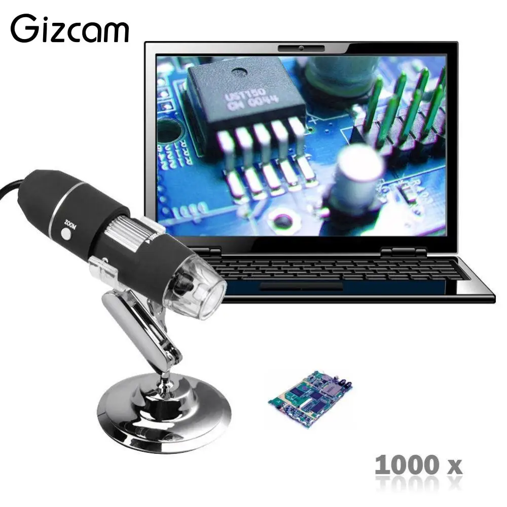 Портативный цифровой микроскоп Gizcam HD 2MP 1000X 8LED USB зум эндоскоп подставка для