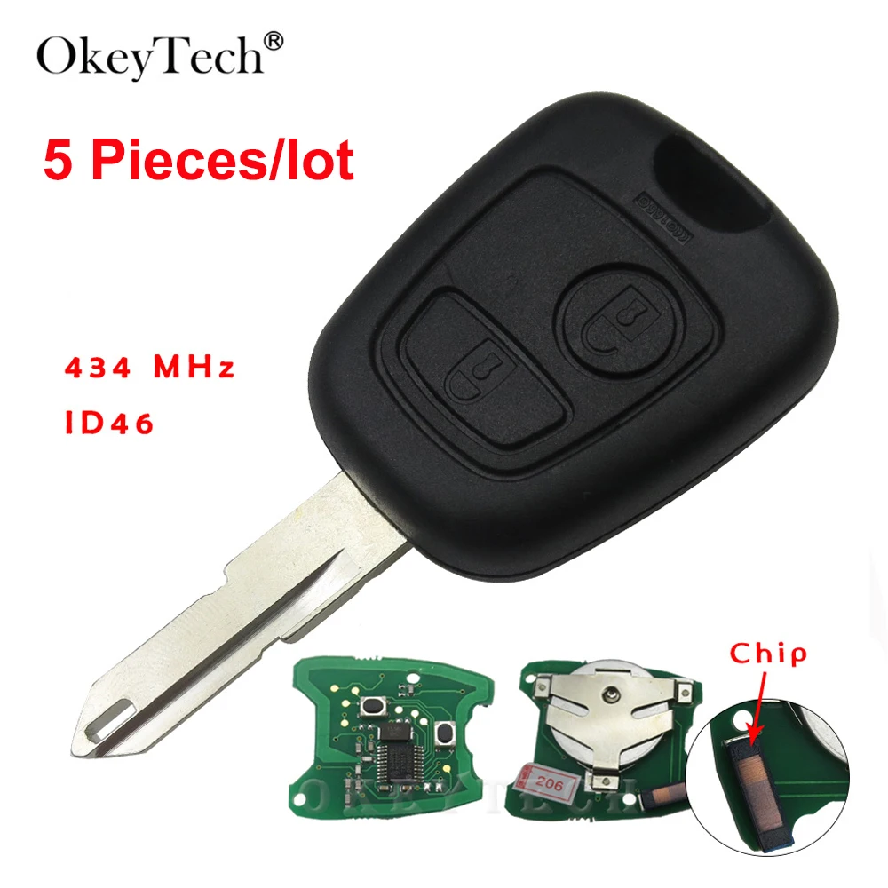 OkeyTech 5 шт. 2 кнопки 433 МГц ID46 чип дистанционного управления автомобильный ключ для