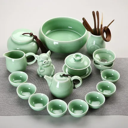 Longquan Celadon чайный набор кунг-фу домашний японский стиль простой пуэр чайный набор Современный чайник чайная чашка с крышкой чаша аксессуары для чая - Цвет: 03 Teaware Sets