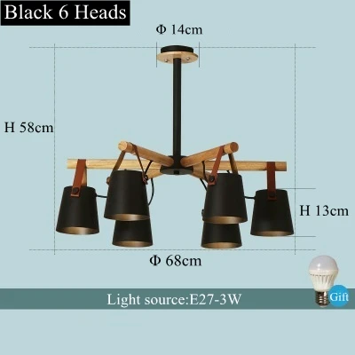 Black 6 Heads LukLoy простая модная Светодиодная потолочная люстра для гостиной, кованый железный светильник, крышка, осветительное приспособление, современная люстра для бревна - Цвет абажура: Black 6 Heads