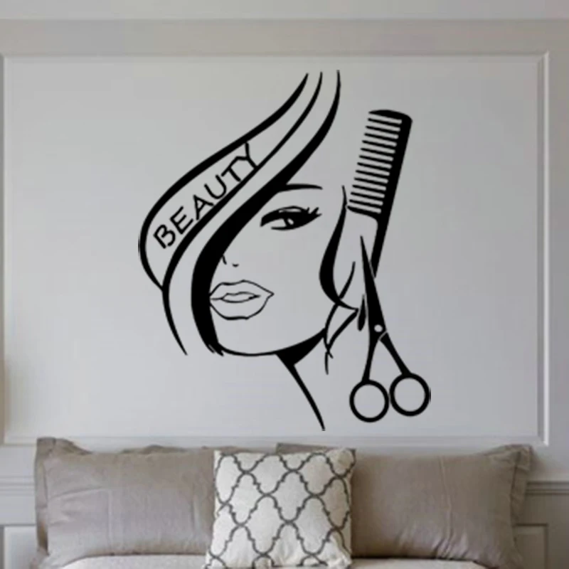 

high quality Hairdressing beauty girl wall sticker art hair mural sticker for living room REMOVABLE home decoration